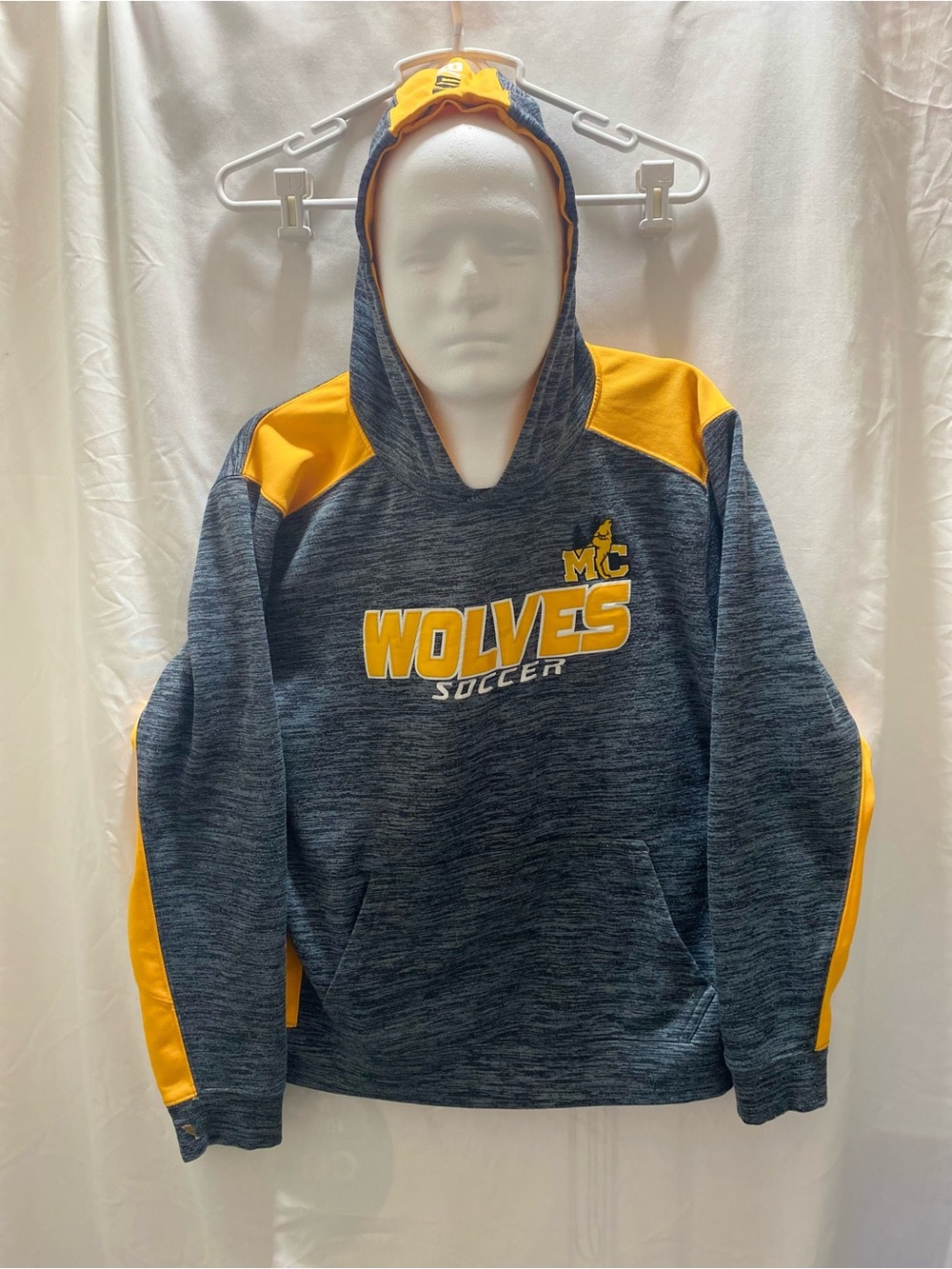 X-gran MC wolves soccer graphic fleece pullover hoodie gray yellow men Medium